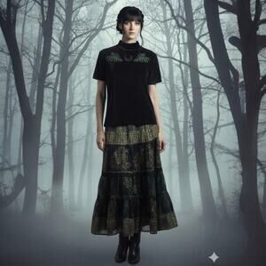 Restyle Fern Crescent Moon Velvet Mock Neck Top Small Whimsigoth Witchcore Goth
